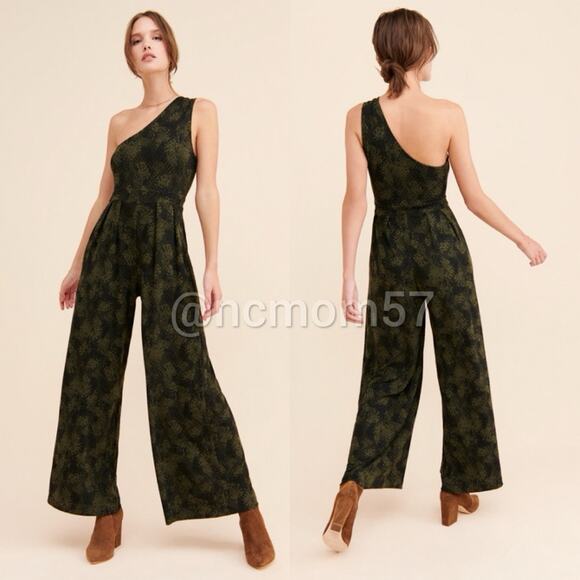 Free People Green Maya One Shoulder Jumpsuit - Picture 1 of 7